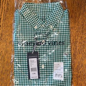 Brand new with tags green and white gingham button down